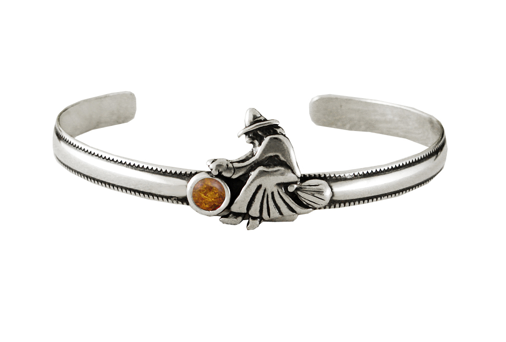 Sterling Silver Witch Cuff Bracelet With Amber